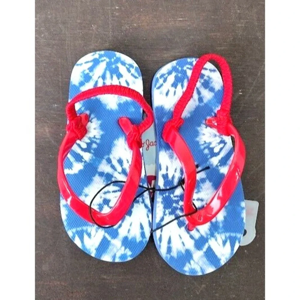 Cat and Jack Kids Toddler Sandals‎ Flip Flops Blue Tie Dye Red Strap Size M 7/8